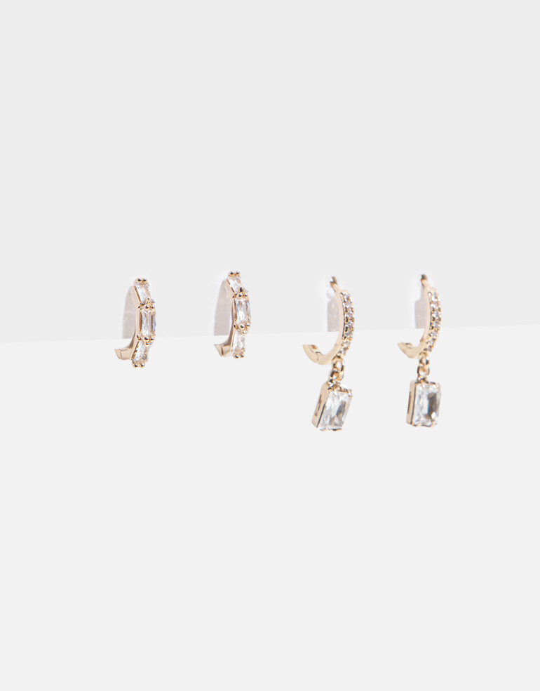 Aros Argollas Set Strass Set De Argollas Con Cubic Zirconia - Dorado