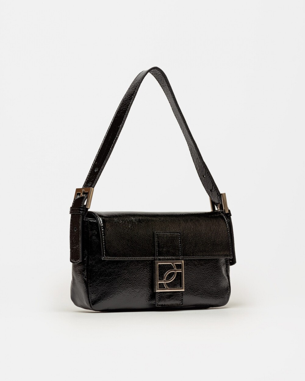 Cartera al hombro Signature en cuero charol Negro