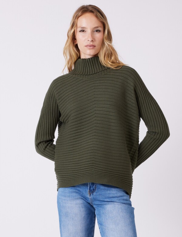 Buzo Acanalado Cuello Alto OLIVA