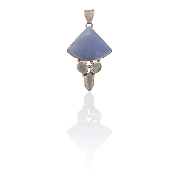 Dije Colgante Triangular-Plata 925-Blue Lace y Piedra Luna-CP3983 conpiedra