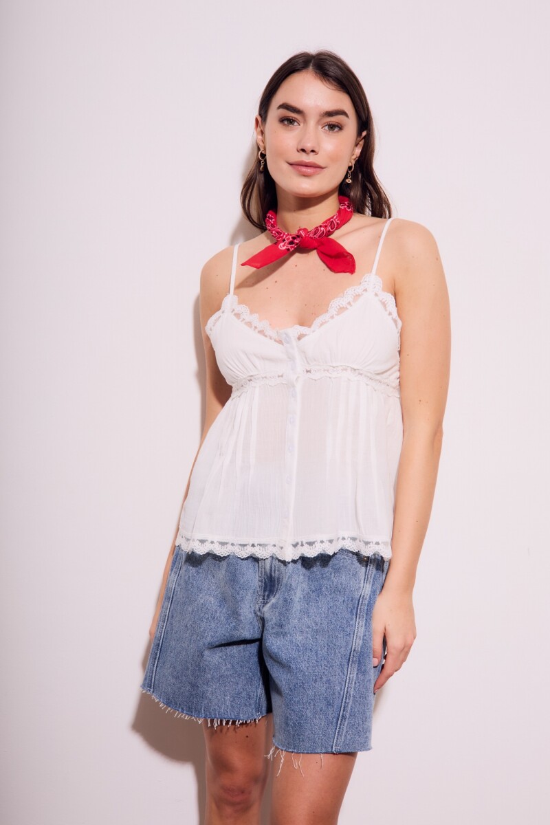 Blusa Encaje Bordados Off White