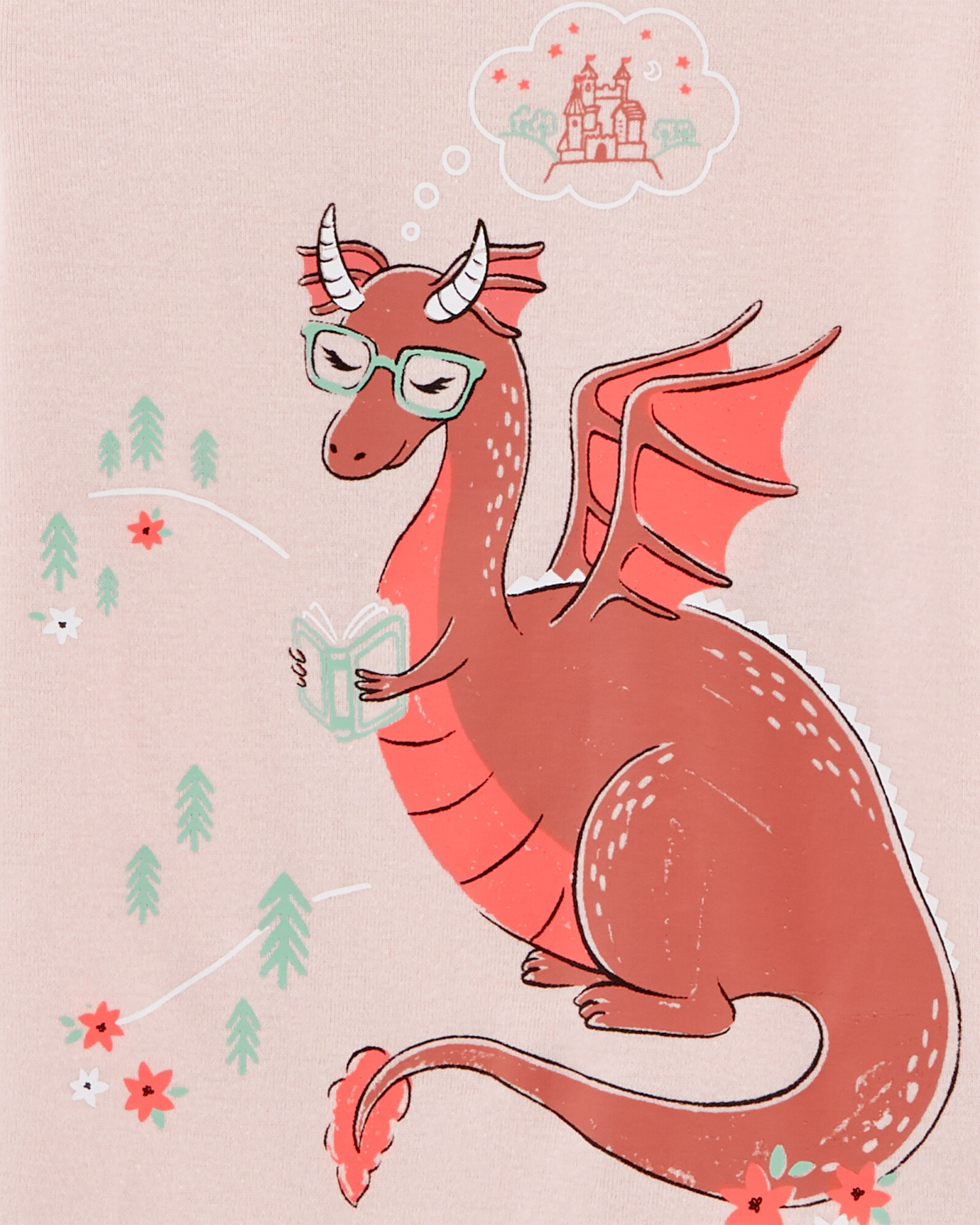 Pijama cuatro piezas de algodón diseño dragón Sin color