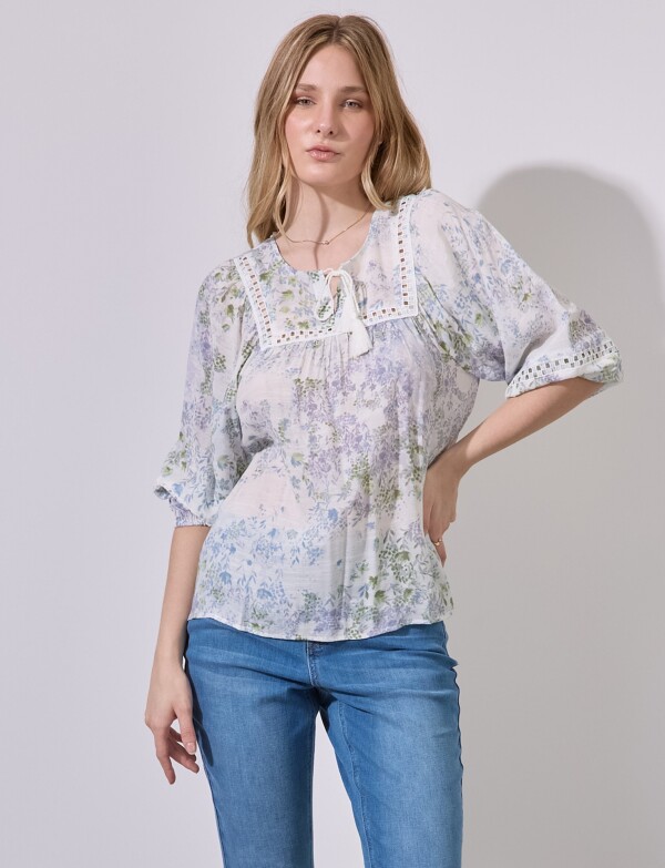 Blusa Gasa Flores CRUDO/MULTI