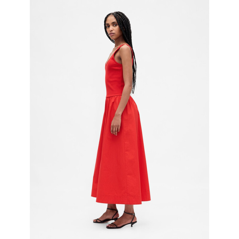 SL MIXED MEDIA DROPWAIST MAXI DRESS RED