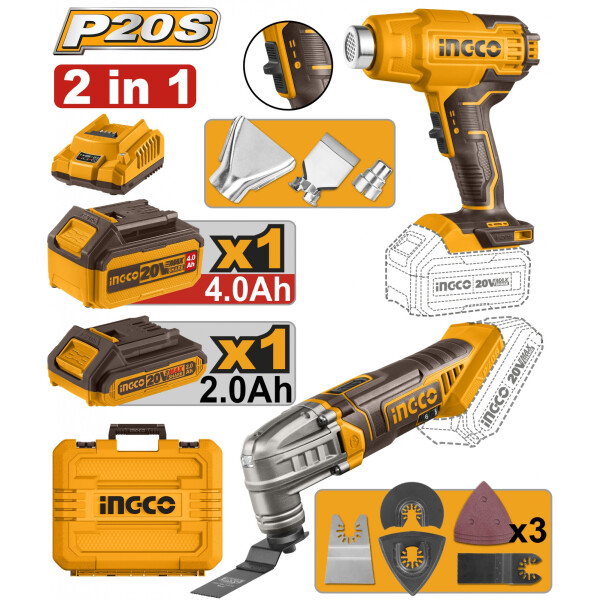 KIT 20V PISTOLA DE CALOR HERRAMIENTA MULTIFUNCION INGCO COSLI230703 KIT 20V PISTOLA DE CALOR HERRAMIENTA MULTIFUNCION INGCO COSLI230703