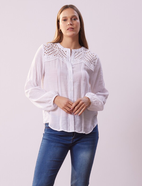Blusa Botones Detalle Broderie BLANCO