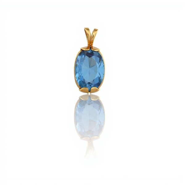 Dije Solitario-Oro bajo-Piedra Topacio azul-CP8691 conpiedra