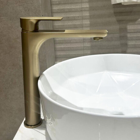 Griferia para Lavatorio Alto Monocomando Oro Burshed Mate Incl Valvula Popup 000