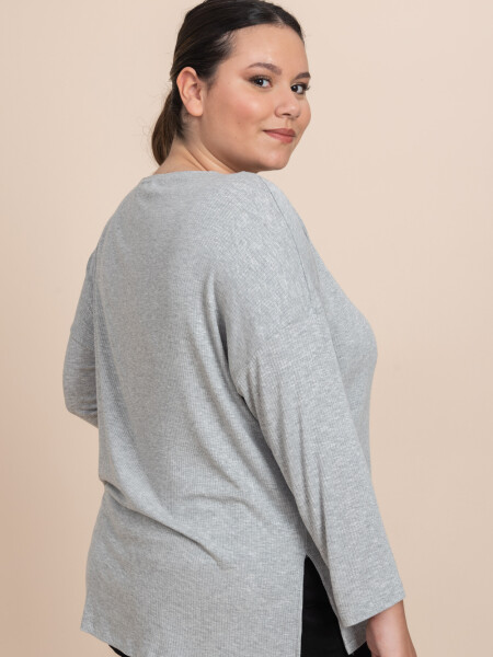 Remera manga larga rib Gris Melange