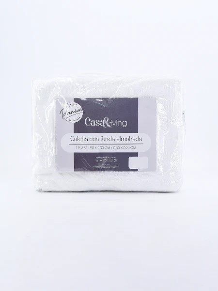COLCHA CON FUNDA DE ALMOHADA 1 PLAZA BLANCO