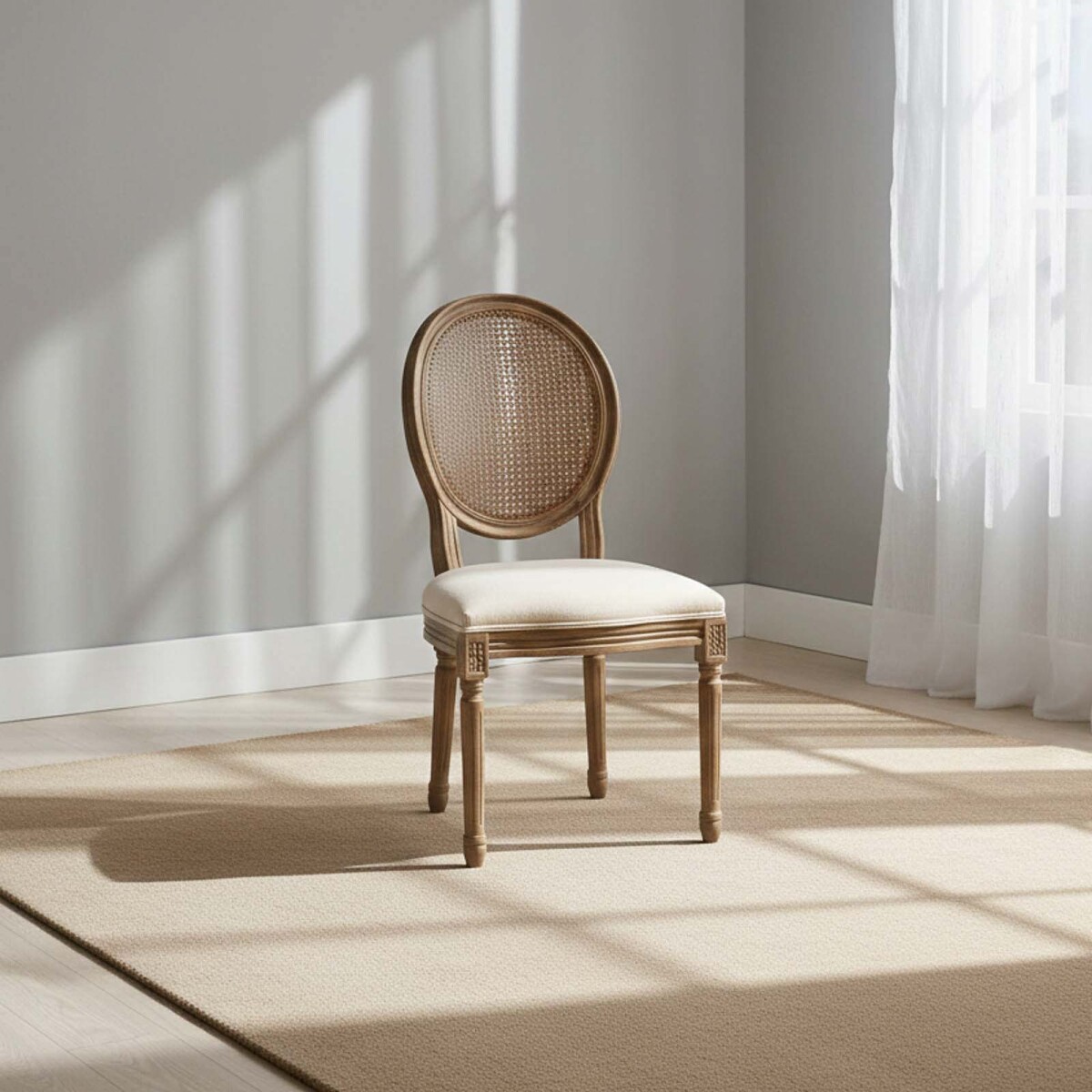 SILLA DE COMEDOR - MADERA NATURAL-BEIGE ESTILO LUIS XV 