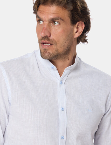 CAMISA RAYADA DE LINO CUELLO MAO Celeste