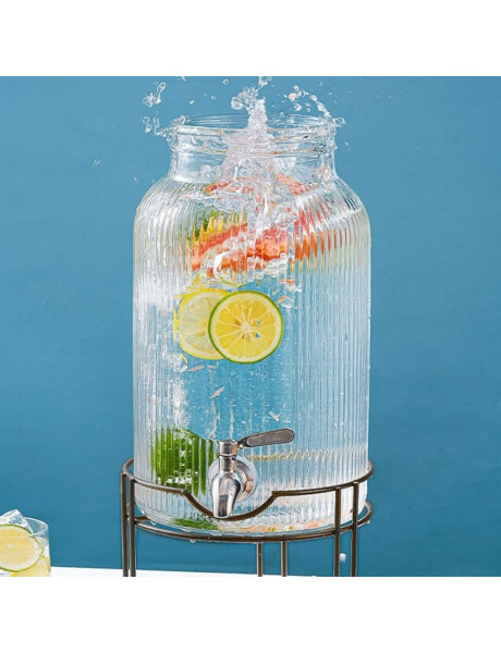 DISPENSADOR 5L VIDRIO RAYITAS BASE METAL PLATA DISPENSADOR 5L VIDRIO RAYITAS BASE METAL PLATA