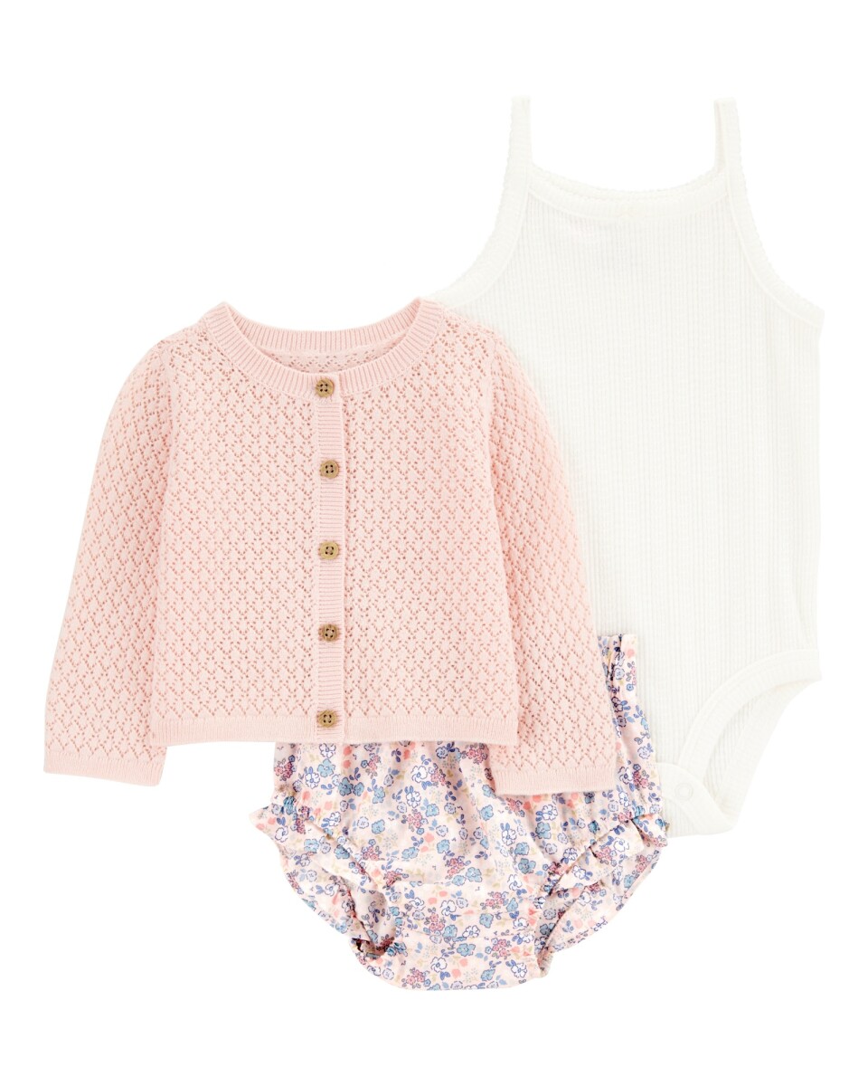 Set tres piezas de algodón, short, saco y body sin mangas 