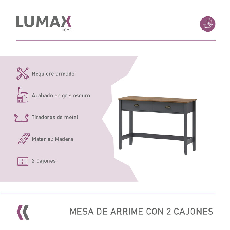Mesa de Arrime Lumax Recibidor y Aparador 2 cajones gris oscuro Mesa de Arrime Lumax Recibidor y Aparador 2 cajones gris oscuro
