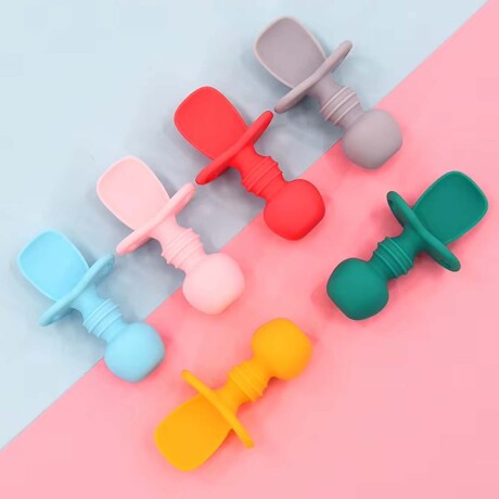 Set Mini Cubiertos con Cuchara y Tenedor en Silicona p/ Bebé Amarillo