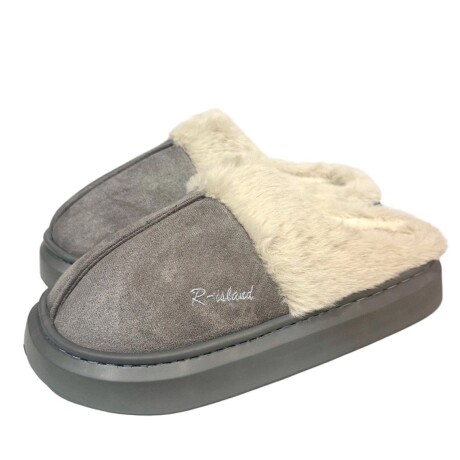 Pantufla Gamuza con Corderito Super Abrigada Antideslizante Gris
