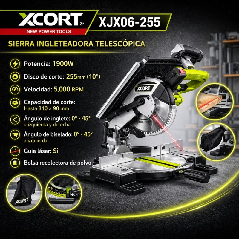 XCORT SIERRA 2 EN 1 INGLETADORA DESLIZANTE & CIRCULAR DE MESA 10 PLG-255MM 1600W Xcort Sierra 2 En 1 Ingletadora Deslizante & Circular De Mesa 10 Plg-255mm 1600w