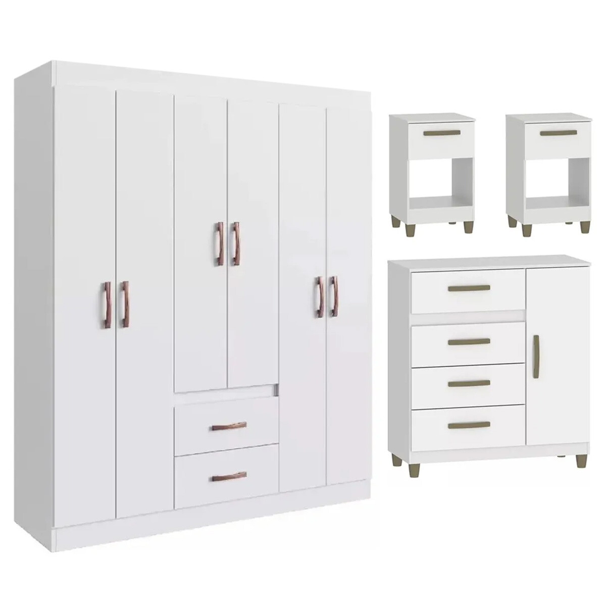 Combo dormitorio completo: Ropero + Cómoda + 2 mesas de luz 