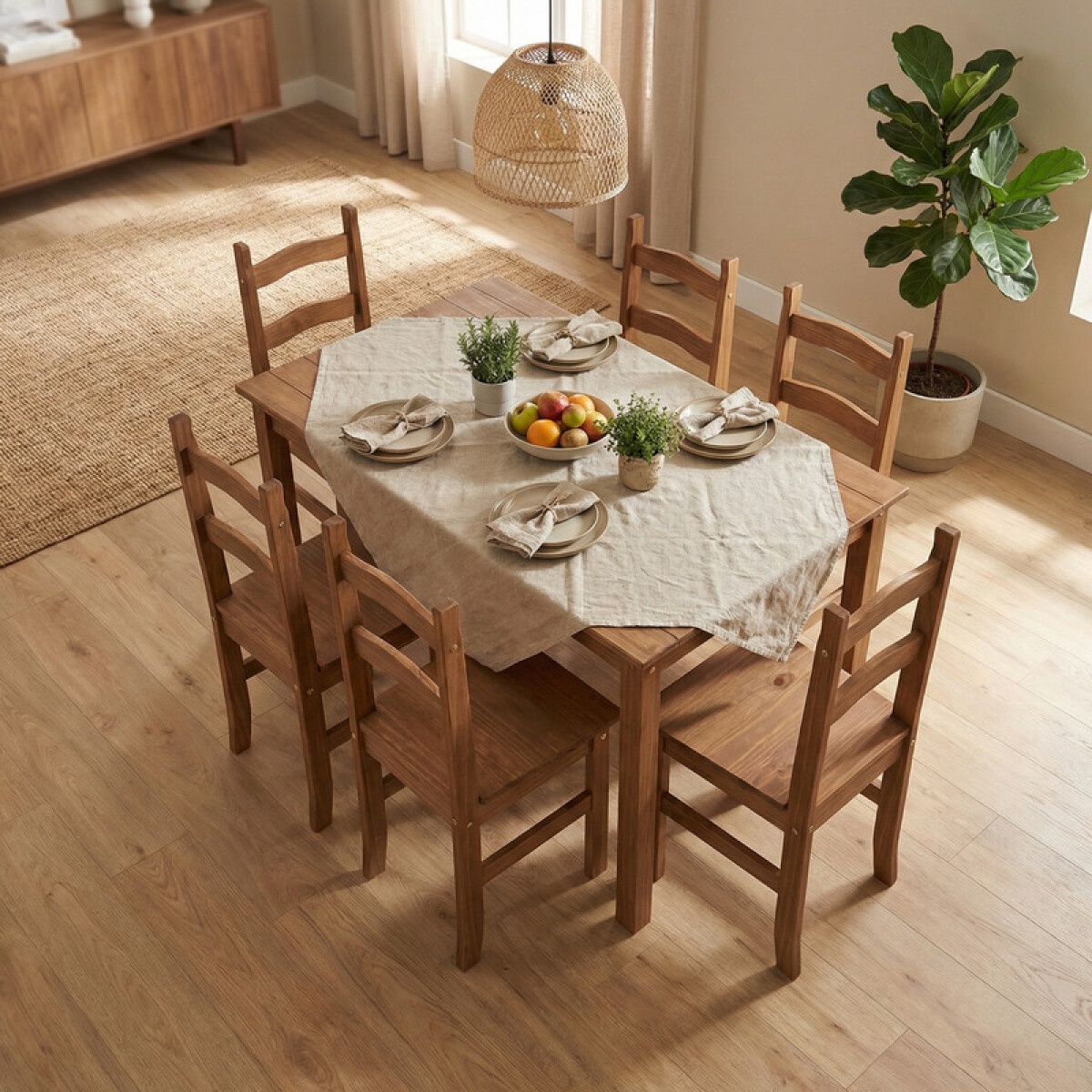 Juego de comedor 6 sillas, linea dorada 