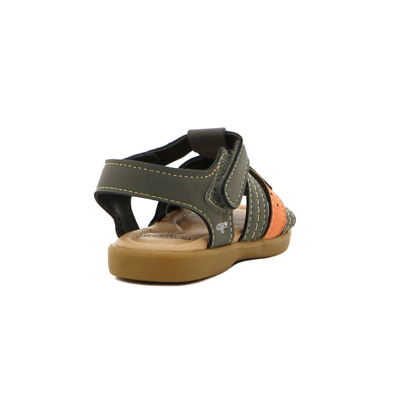 Angus Sandalia Niño 3 Tiras C/ Pulsera Y Velcro Gris-naranja