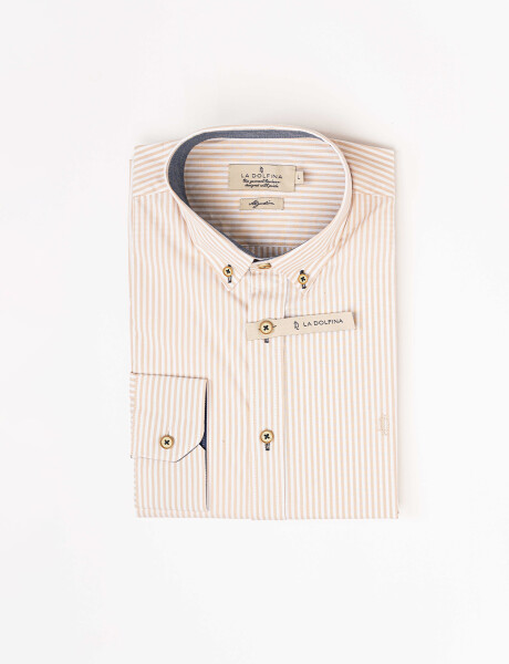Camisa m/l rayada beige