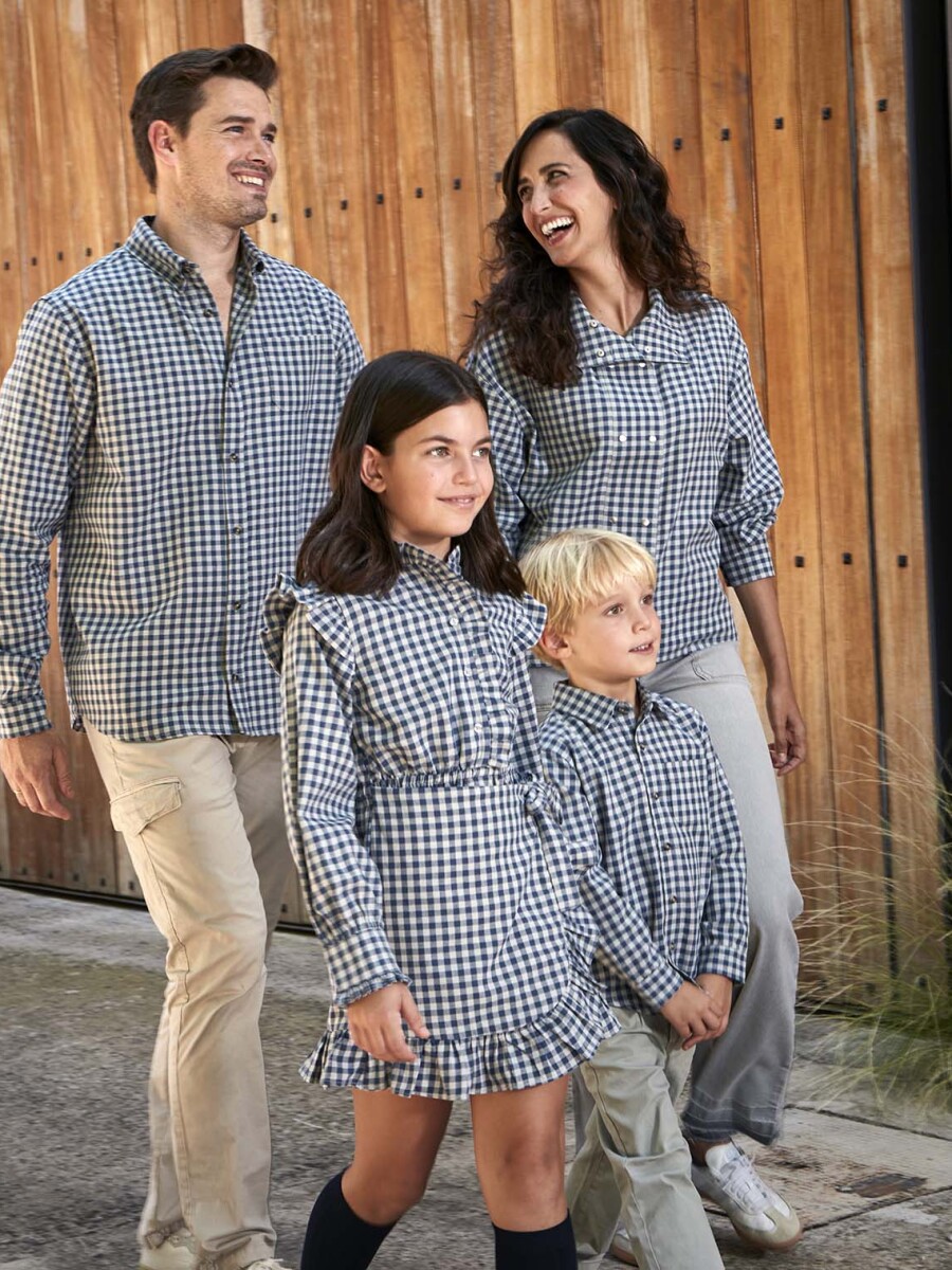 Vestido De Cuadros Azul Medio Oscuro