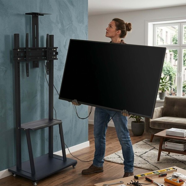 Soporte De Piso Para Tv Monitor 32 A 75 " Ruedas + Estante Color Negro