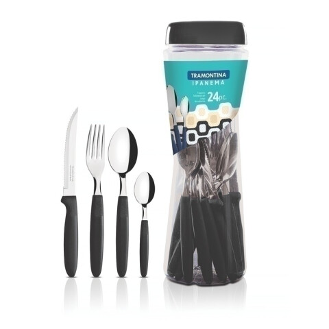 Juego cubiertos en pote, 24 piezas negro "IPANEMA" -TRAMONTINA TN8485
