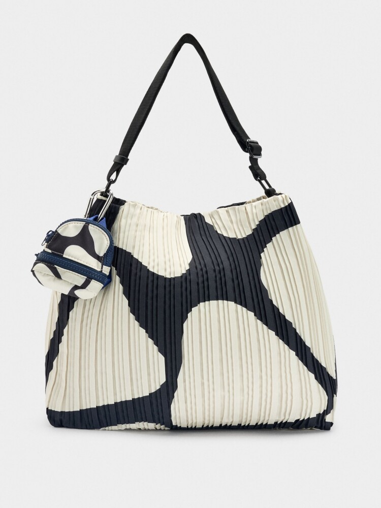 Bolso De Hombro De Nylon Estampado Con Pliegues blanco