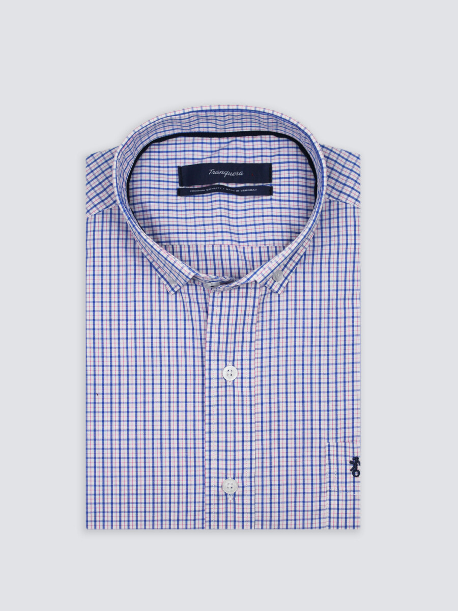 Camisa de Hombre Premium a Cuadros - Cuadros celeste con Rosa 