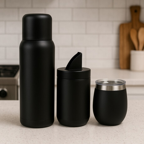 Yerbera acero inoxidable 380ml con tapa hermética Negro