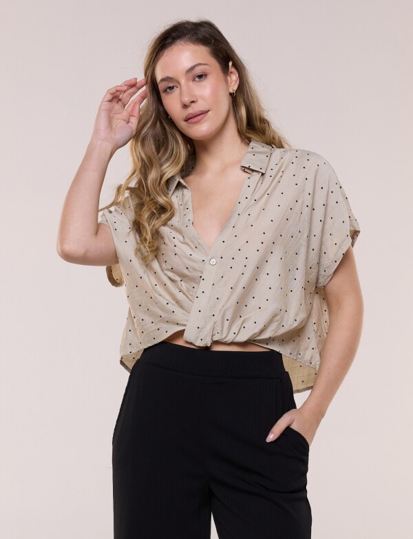 Blusa Crop Cruzada Con Lunares BEIGE