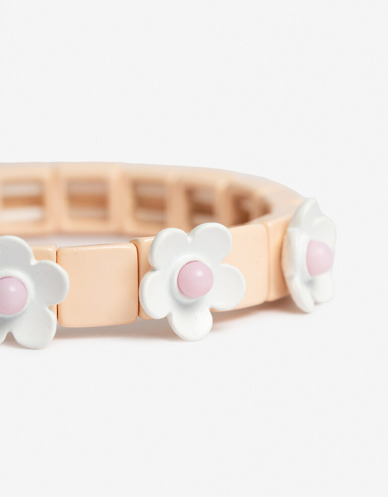 Pulseras Elásticas Color Pulsera Elástica Para Niñas Con Flores - Rosa Bebe
