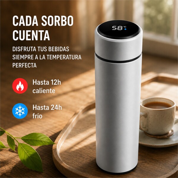 Botella Térmica Acero Inox Termo Táctil Sensor Temperatura PLATEADO