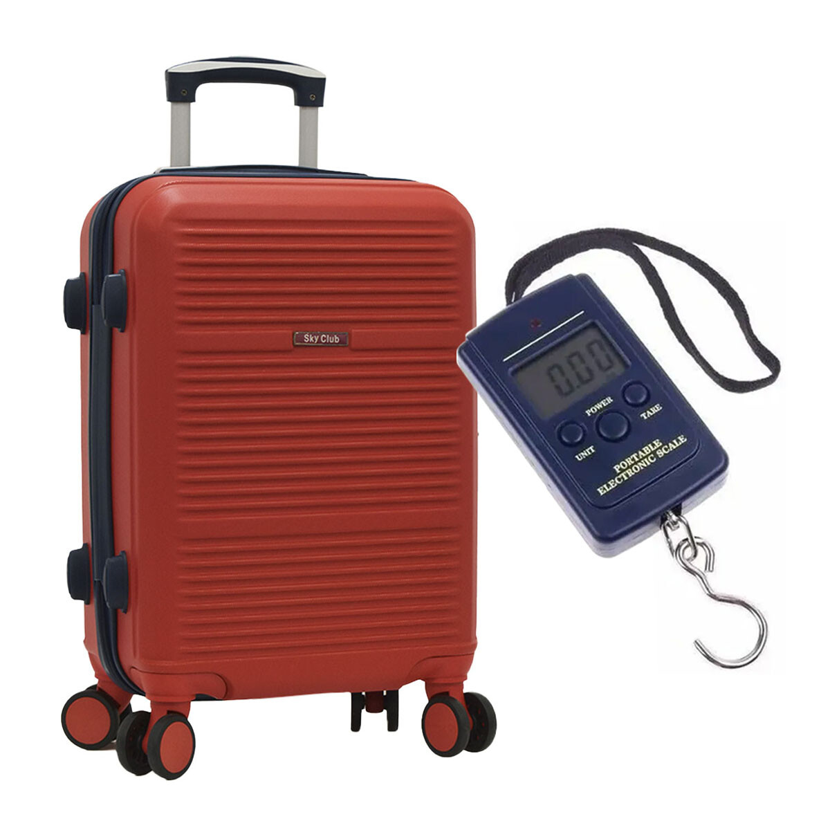Set Viaje Valija Rígida Grande 4 Ruedas + Balanza Equipaje - Rojo 