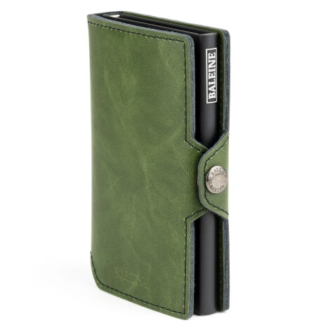 Billetera Baleine Kansas en Aluminio y Cuero con Protección RFID Army Green