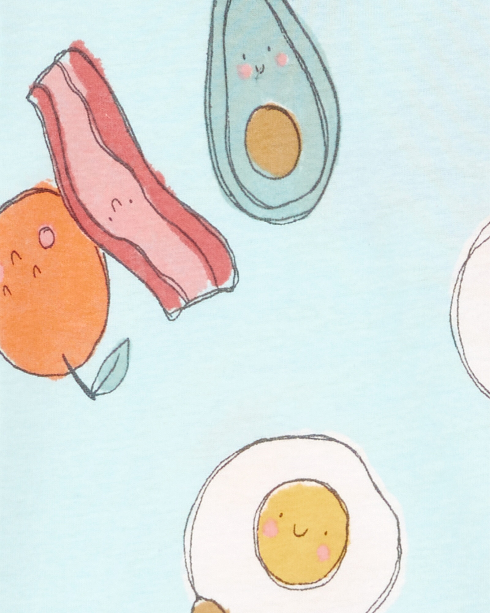 Pijama cuatro piezas de algodón, dos pantalones y dos remeras, diseño desayuno Pijama cuatro piezas de algodón, dos pantalones y dos remeras, diseño desayuno