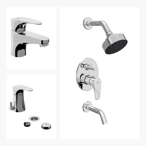 Juego Completo De Griferia, Incluye Ducha Embutida,Bidet C/Transferencia Y Lavatorio Bajo Linea Fv-Iguazu 000