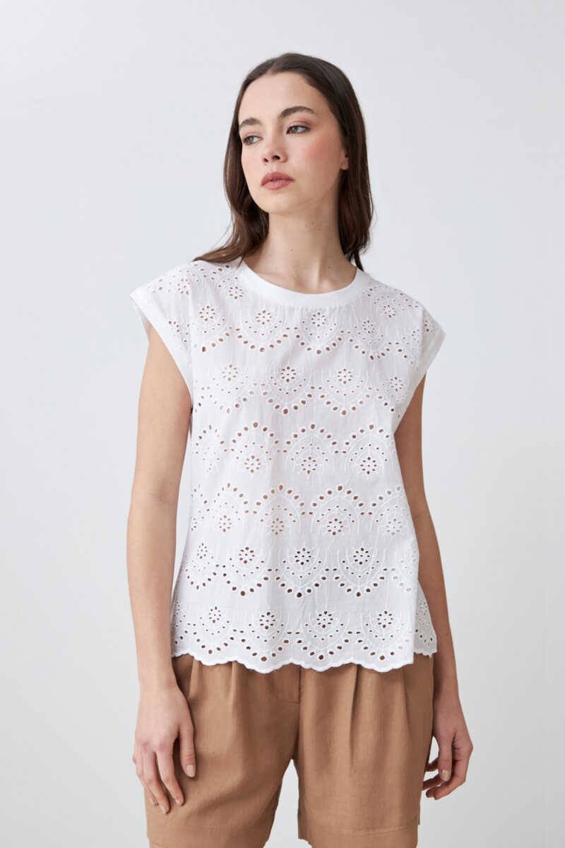 Blusa frente broderie blanco