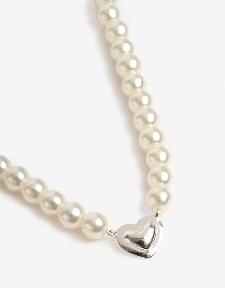 Collares Cortos Perlas Collar Corto Plata 925 Perlas - Plateado