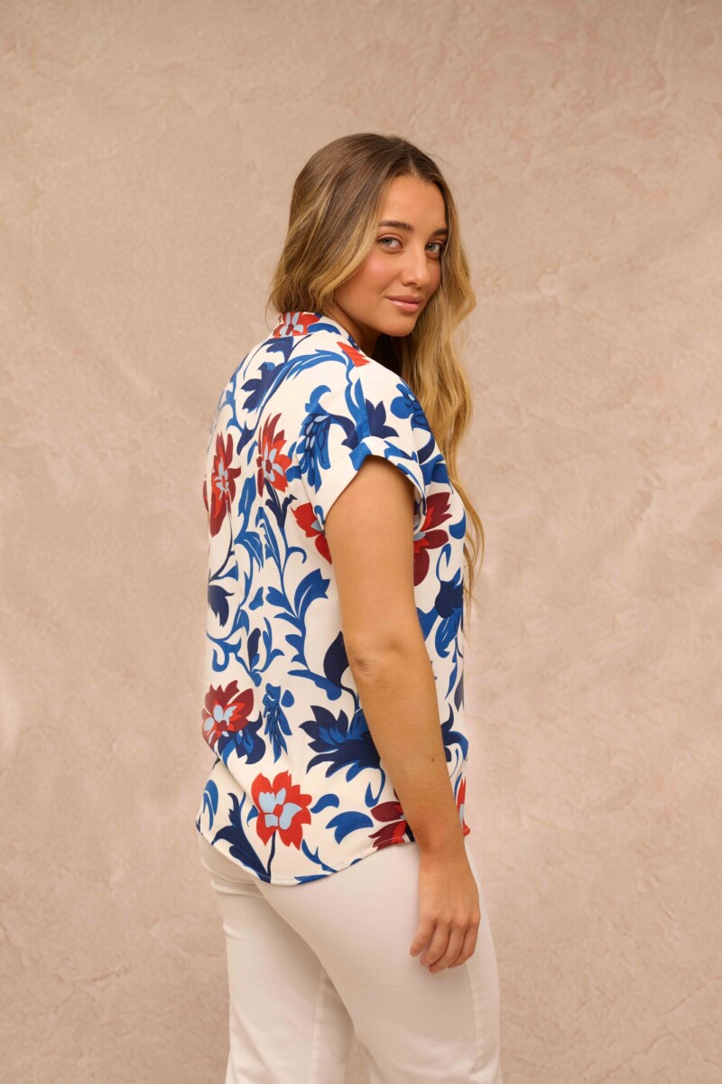BLUSA MAGDA ESTAMPADO AZUL Y ROJO BLUSA MAGDA ESTAMPADO AZUL Y ROJO
