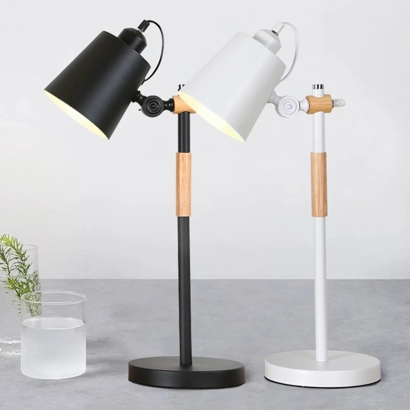 Pack X 2 Lampara Escritorio Portátil Nórdica Metal Y Madera Blanco