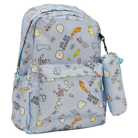 Mochila Escolar Diseño Infantil para Laptop con Cartuchera Celeste