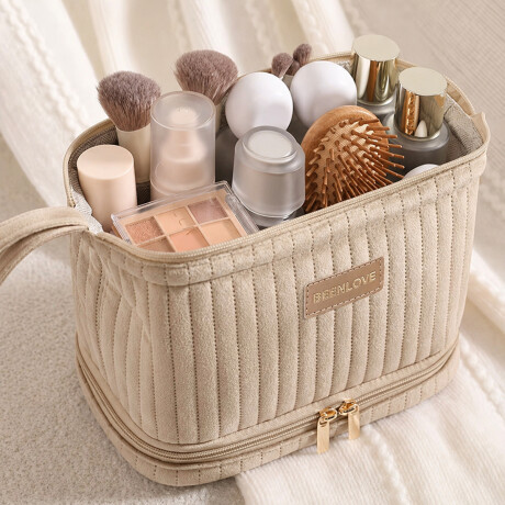 Neceser con bolsillo inferior Velvet BLove Beige