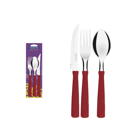 Juego cubiertos 3 piezas rojo "NEW KOLOR" -TRAMONTINA TN7882