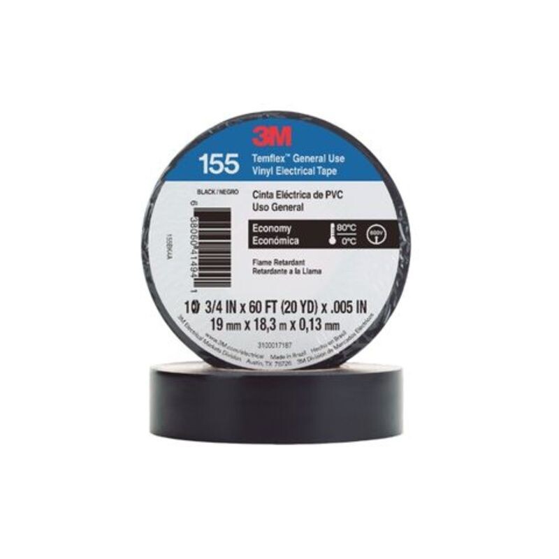 CINTA AISLADORA TEMFLEX 155 19MM X 18 M X 0,13MM NEGRO 3M CINTA AISLADORA TEMFLEX 155 19MM X 18 M X 0,13MM NEGRO 3M