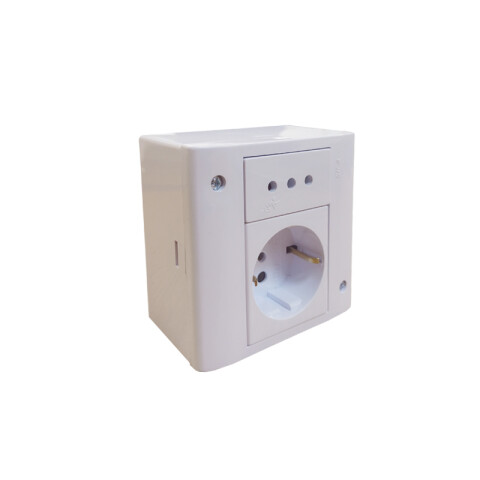 Caja d/3 módulos: toma schuko + (2P+T) blanco puro SK3498