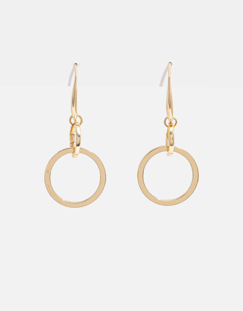 Aros Colgantes Largos Metal Aros Con Anillos Entrelazados - Dorado