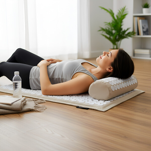 Colchoneta Mat + Almohada Acupuntura Masajeador Relajación Color Blanco